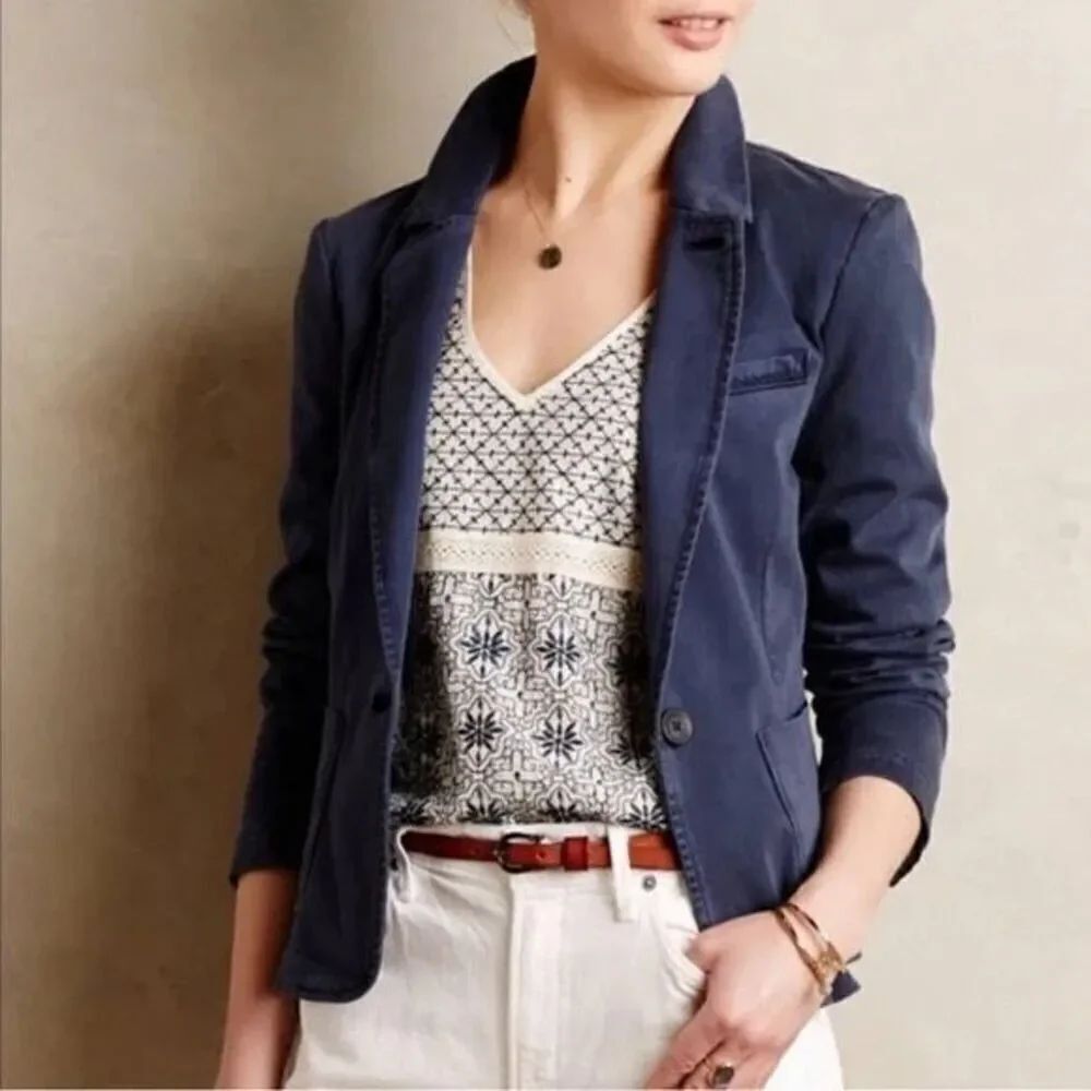 β¨AnthropologieβCartonnier Blue Cotton Navy Sz MediumβBlazerβ¨